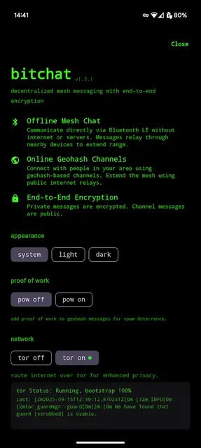 Screenshot 1 of bitchat