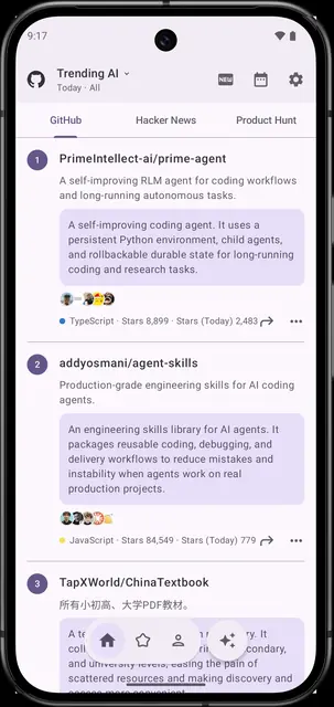 Screenshot 1 von GitHub Trending & Hacker News