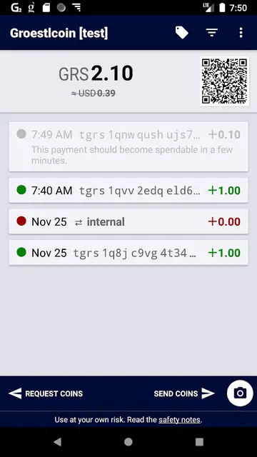 Screenshot 2 of Groestlcoin Wallet TestNet