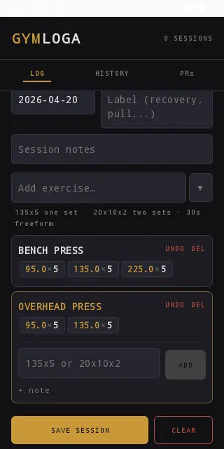 Screenshot 1 von GymLoga