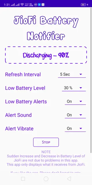 Screenshot 1 von JioFi Battery Notifier