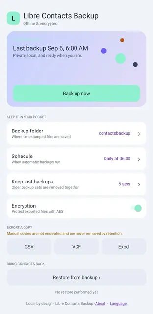 Screenshot 2 von Libre Contacts Backup