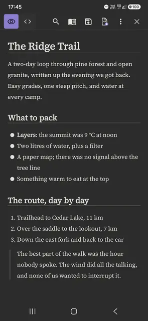 Screenshot 1 von Markdown Reader — PilcrowMD