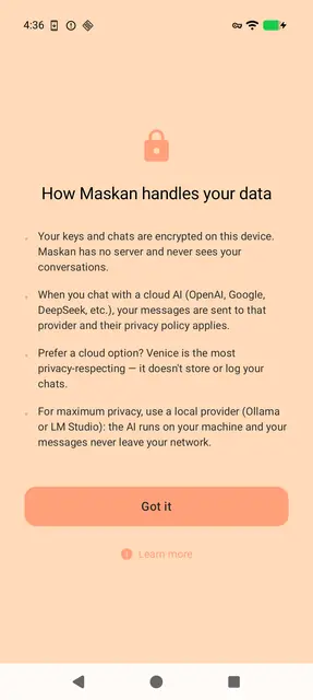 Screenshot 1 of Maskan — Private AI Chat