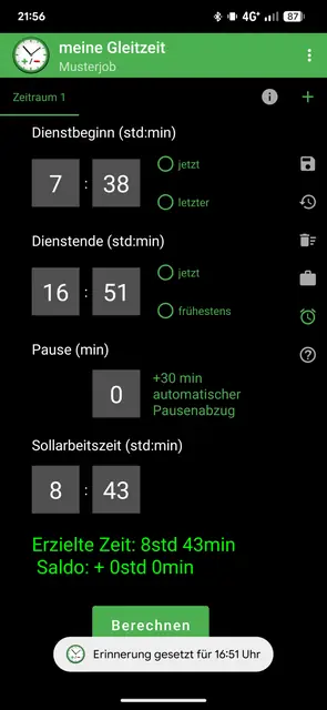 Screenshot 1 von meine Gleitzeit - my flextime