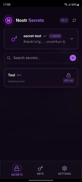 Screenshot 1 von Nostr Secrets Vault