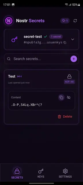 Screenshot 2 von Nostr Secrets Vault