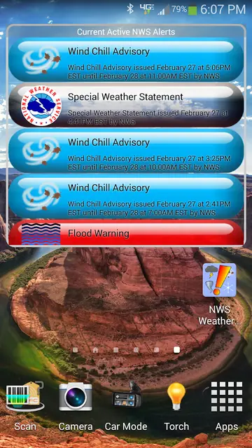 Screenshot 1 of NWS Weather Alerts Widget