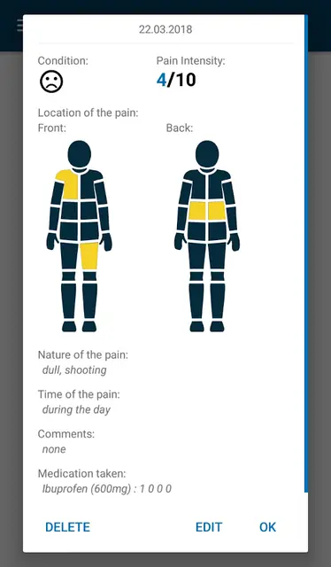 Screenshot 1 of Pain Diary (PFA)