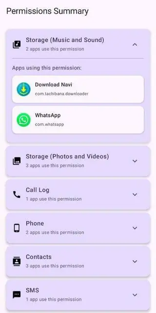 Screenshot 1 of Permissions Summary