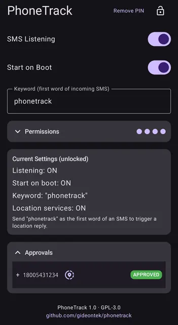 Screenshot 1 von PhoneTrack SMS