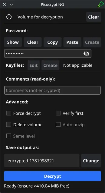 Screenshot 2 of Picocrypt-NG