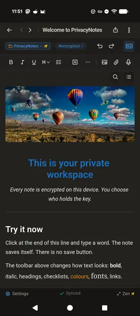 Screenshot 1 von PrivacyNotes