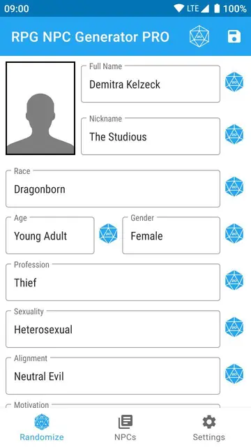Screenshot 1 of RPG NPC Generator