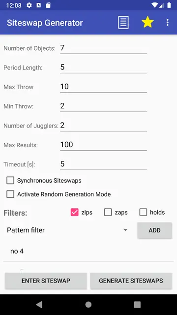 Screenshot 1 of Siteswap Generator