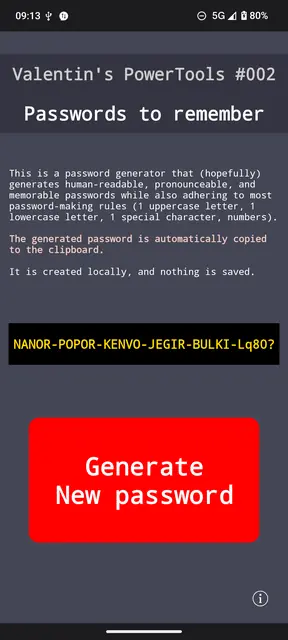 Screenshot 1 of Valentin's PowerTools #002 - Passwords to remember