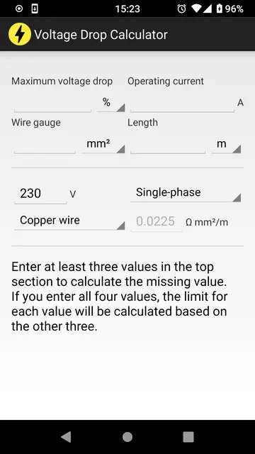 Screenshot 1 of Voltage Drop Calculator