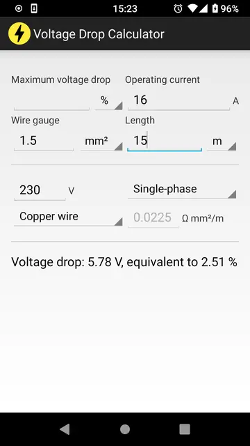Screenshot 2 of Voltage Drop Calculator